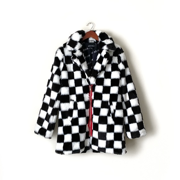 Current Mood checkerboard faux fur jacket - Picture 3 of 10